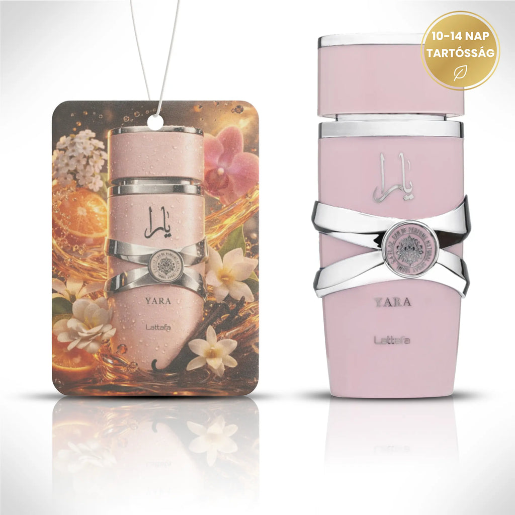 Lattafa Yara prémium parfümös autóillatosító látványterv az eredeti parfümmel